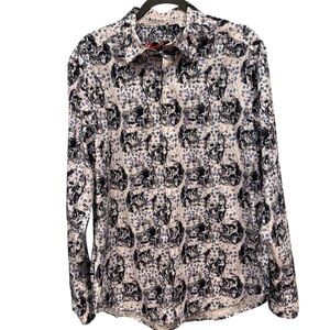 Robert Graham Long Beach Skull Floral Button Down Shirt Size M